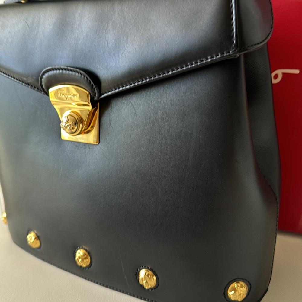 Salvatore Ferragamo Black Leather Handbag, Gold Hardware, free LV lock & key - Picture 4 of 16